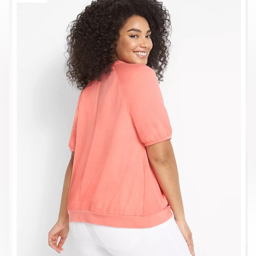 NWT Lane Bryant Puff Sleeve Open Crew Neck Women's Coral Top 22/24 - Picture 8 of 8